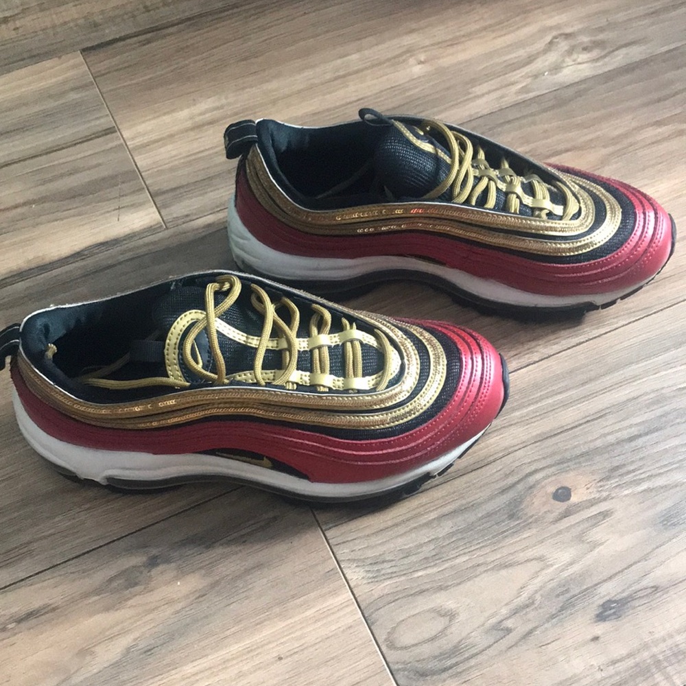 Nike Air Max 97 Red and Gold sequin sneakers size 7.5